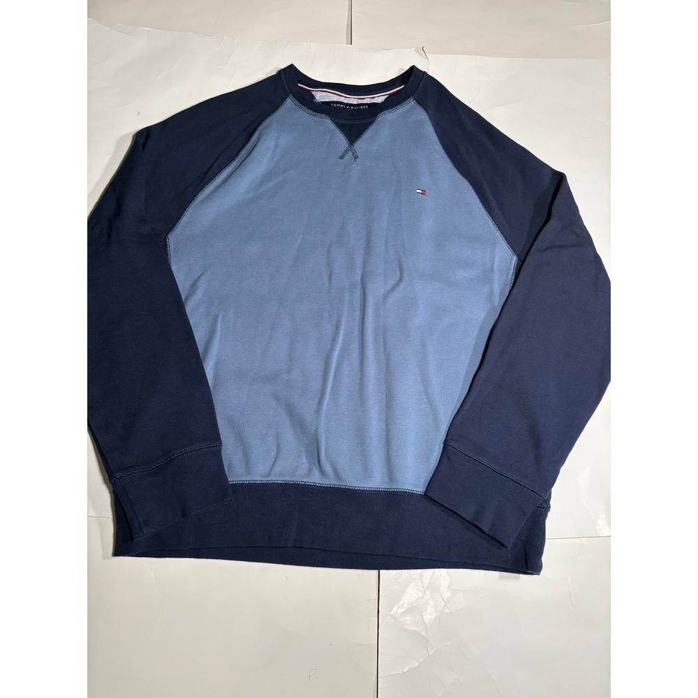 Tommy Hilfiger Pullover Mens Large Blue Colorblock Crewneck‎ Flag Logo Cotton